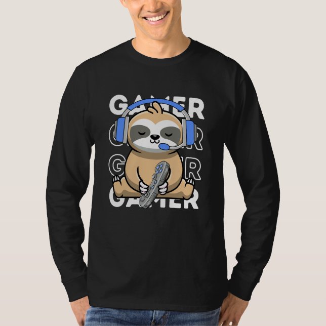 Sloth Gamer Cute Sloth Playing Video Games Boys Ki T Shirt (Framsida)