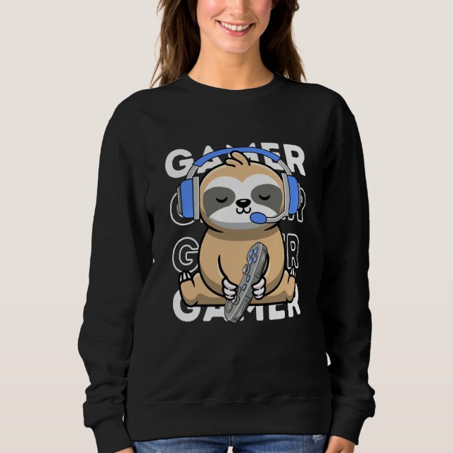 Sloth Gamer Cute Sloth Playing Video Games Boys Ki T Shirt (Framsida)