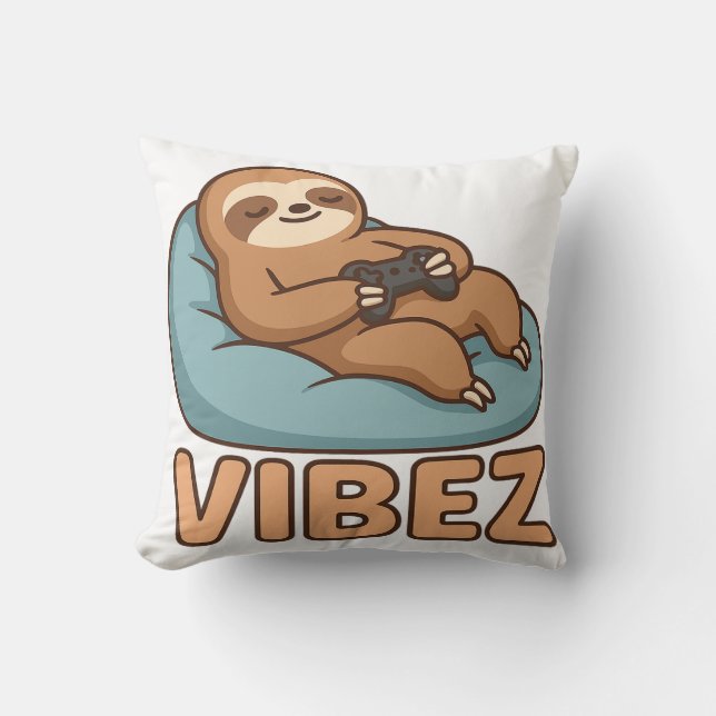 Sloth Gamer Vibes Pillow – Chill Bean Bag Controll Kudde (Framsida)