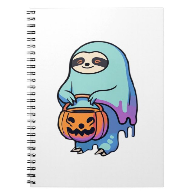 Sloth Ghost Halloween Oversized T-Shirt Anteckningsbok (Framsidan)