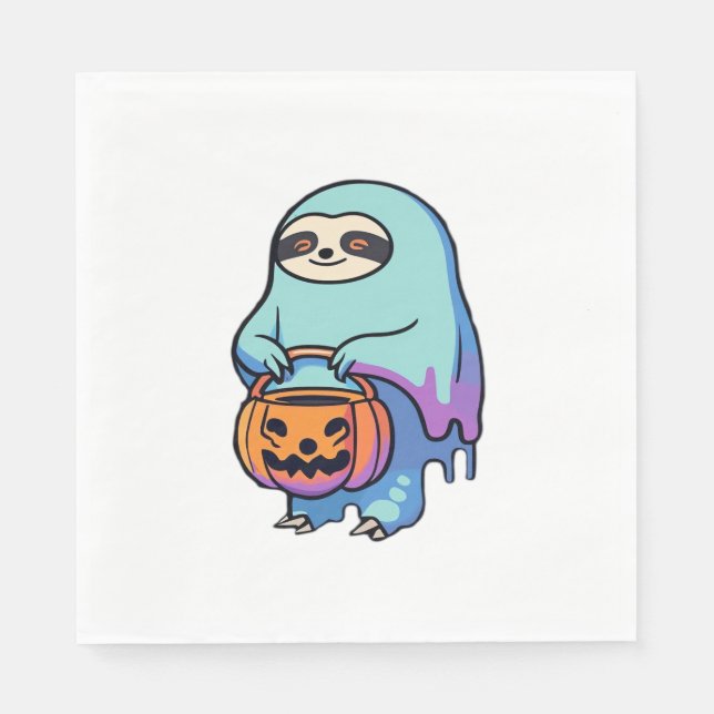 Sloth Ghost Halloween Oversized T-Shirt Pappersservett (Framsidan)