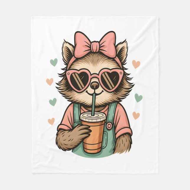 Sloth Girl Coffee Älskare Fleecefilt (Framsidan)