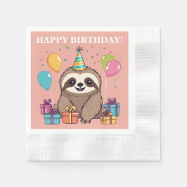 Sloth Girl Grattis på födelsedagen Rosa Personlig Pappersservett