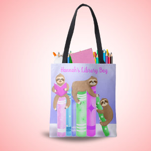 Sloth Girl's Reading Bibliotek Bag Personlig Tygkasse