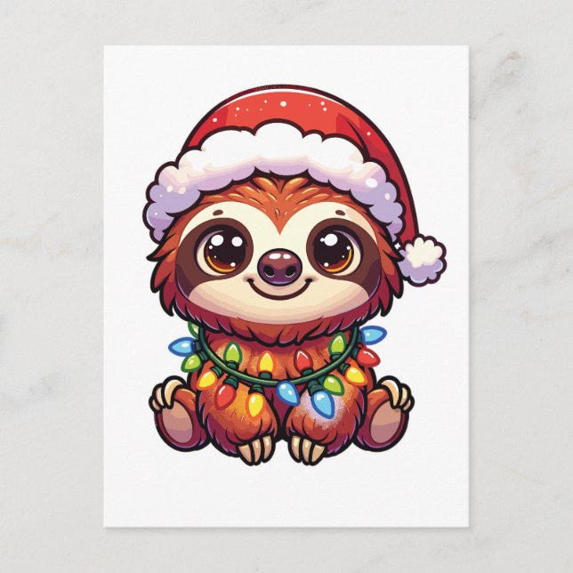 Sloth God jul Winter Animals Cute Slots Helg Vykort (Framsida)