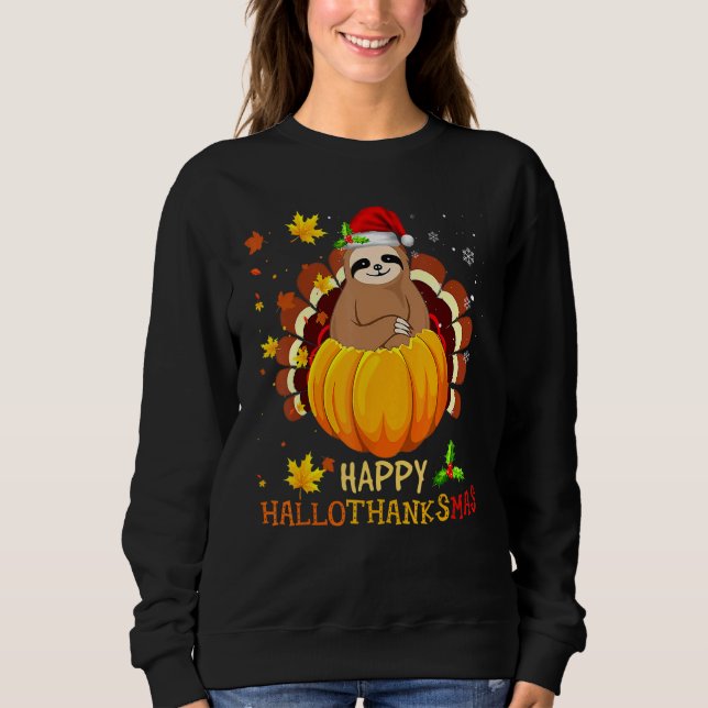 Sloth Halloween And Merry Christmas Happy Hallotha T Shirt (Framsida)