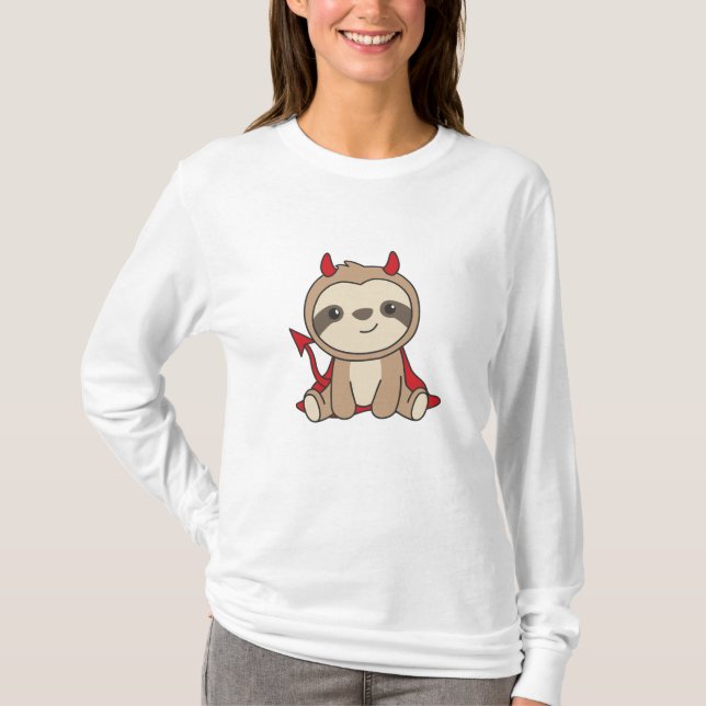 Sloth Halloween Cute Djävulen Witch Costume T Shirt (Framsida)