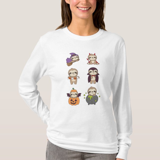 Sloth Halloween Djävulen Pumpkin Vampire Costume T Shirt (Framsida)