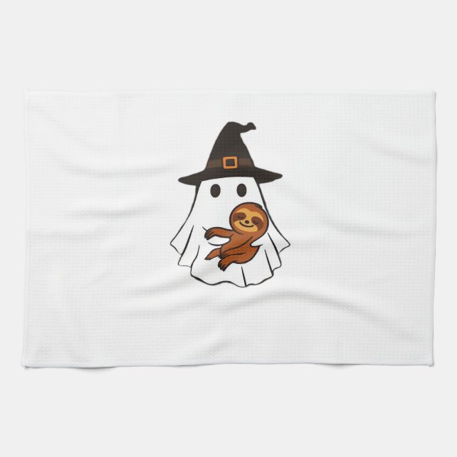 Sloth Halloween Ghost Witch Hat Animal Lovers Boys Kökshandduk (Horisontell)