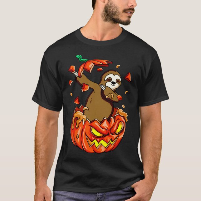 Sloth Halloween Pumpkin T Shirt (Framsida)