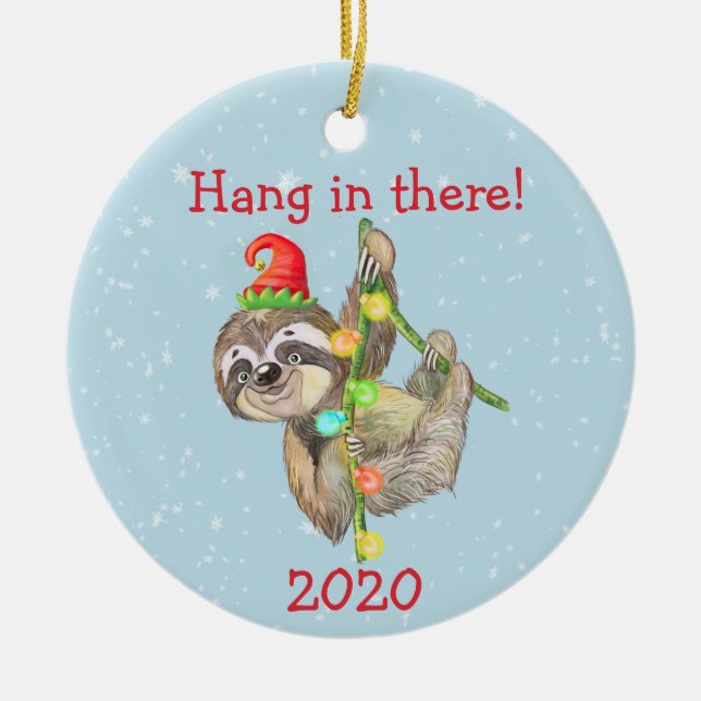 Sloth Häng in där julpandemin 2020 Julgransprydnad Keramik (Framsidan)