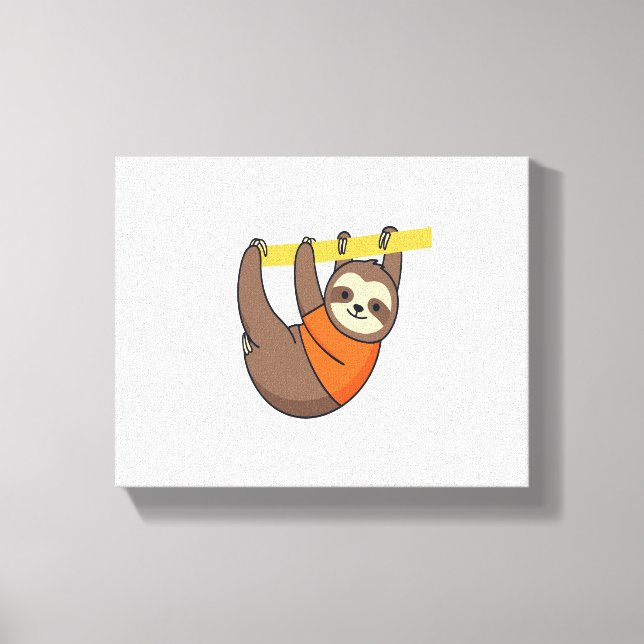 Sloth Hanging på Gren med Orange Canvastryck (Framsida)