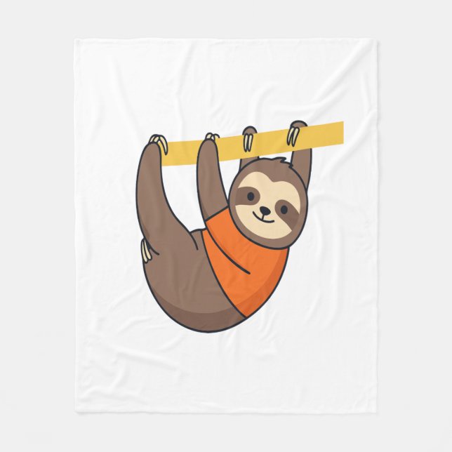 Sloth Hanging på Gren med Orange Fleecefilt (Framsidan)