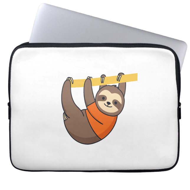 Sloth Hanging på Gren med Orange Laptop Fodral (Framsidan)