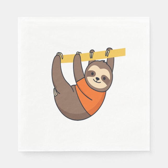 Sloth Hanging på Gren med Orange Pappersservett (Framsidan)