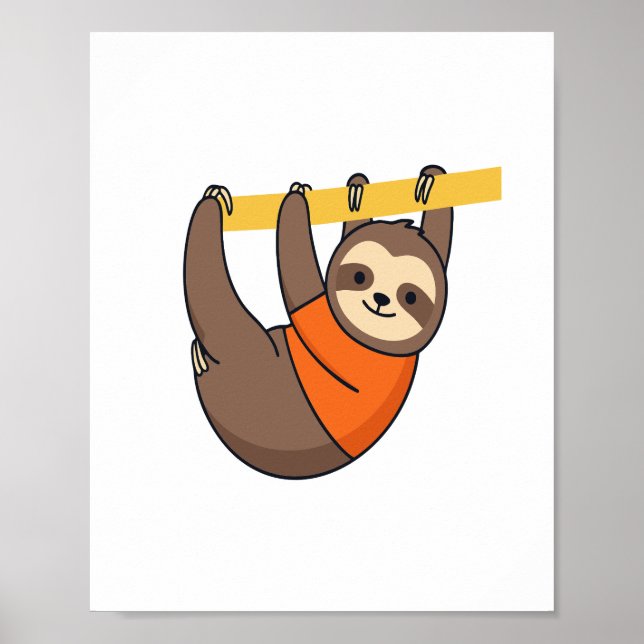 Sloth Hanging på Gren med Orange Poster (Framsidan)