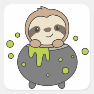 Sloth Happy halloween Cauldron Fladdermus Square S Fyrkantigt Klistermärke