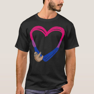 Sloth Heart Bisexual Funny Animal Pride Bi Flagga  T Shirt
