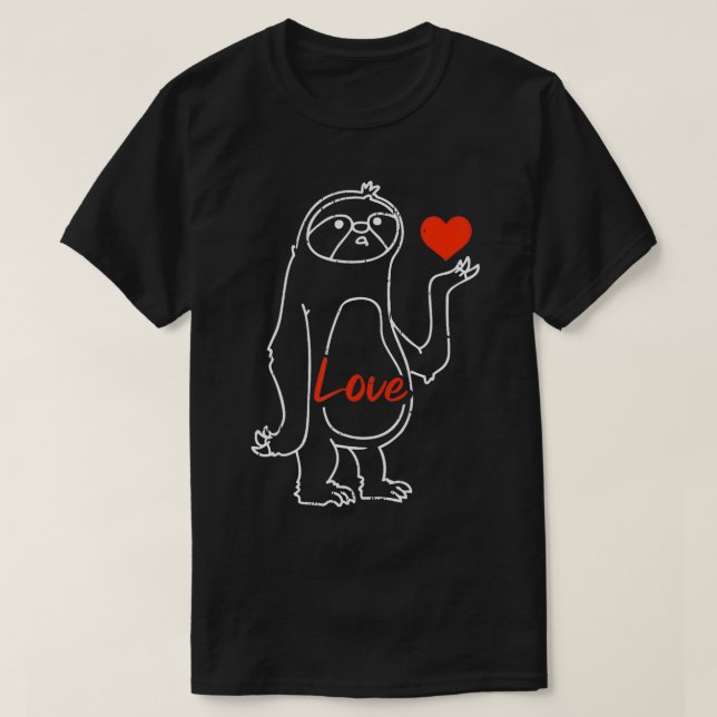 Sloth Heart Line Art Valentines day Cute Animal Lo T Shirt (Design framsida)