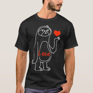 Sloth Heart Line Art Valentines day Cute Animal Lo T Shirt