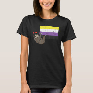 Sloth Hearts Hanging Nonbinary Flagga Cute Enby Nb T Shirt