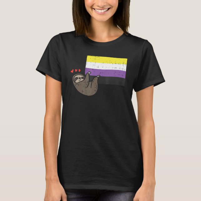 Sloth Hearts Hanging Nonbinary Flagga Cute Enby Nb T Shirt (Framsida)