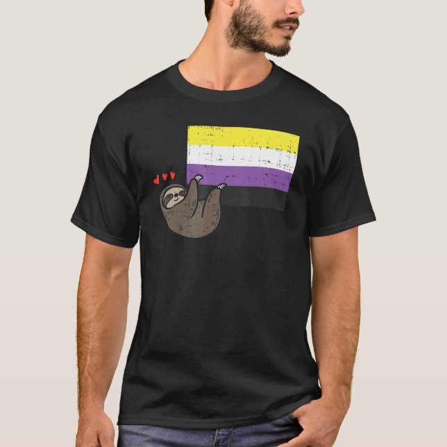 Sloth Hearts Hanging Nonbinary Flagga Cute Enby Nb T Shirt (Framsida)