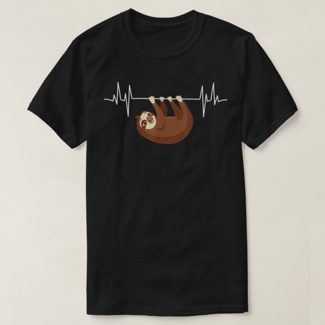 Sloth Heartslag Hanging på EKG Line Clothing Gift T Shirt (Design framsida)