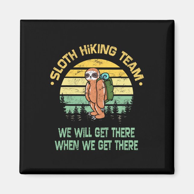 Sloth Hiking Team Hiker Camper Funny Retro  Magnet (Framsidan)