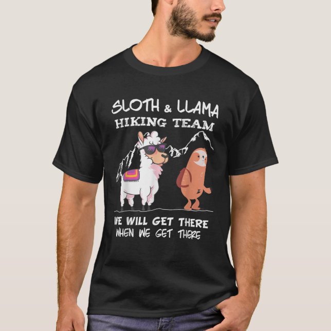 Sloth Hiking Team Sloth Llama Hiking Mountaineerin T Shirt (Framsida)