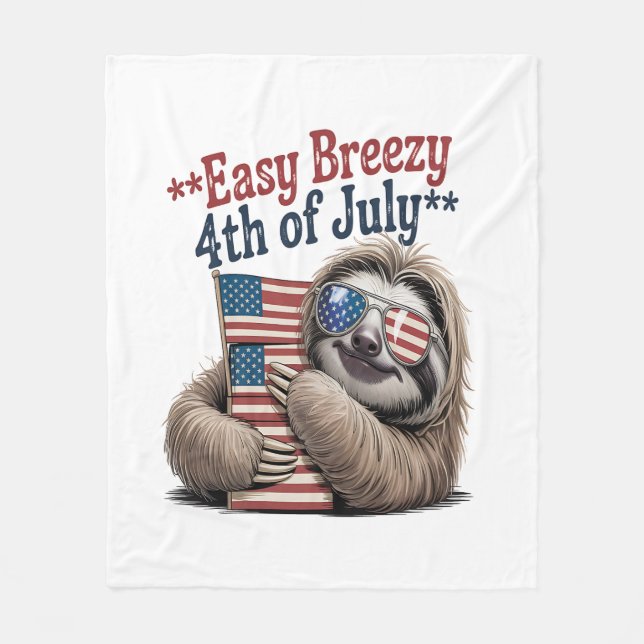 Sloth Hugger Flagga 4 juli Fleecefilt (Framsidan)