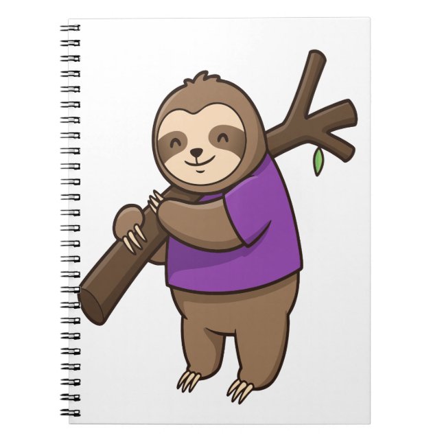 Sloth Hugger Träd Gren Wearing Lila Anteckningsbok (Framsidan)
