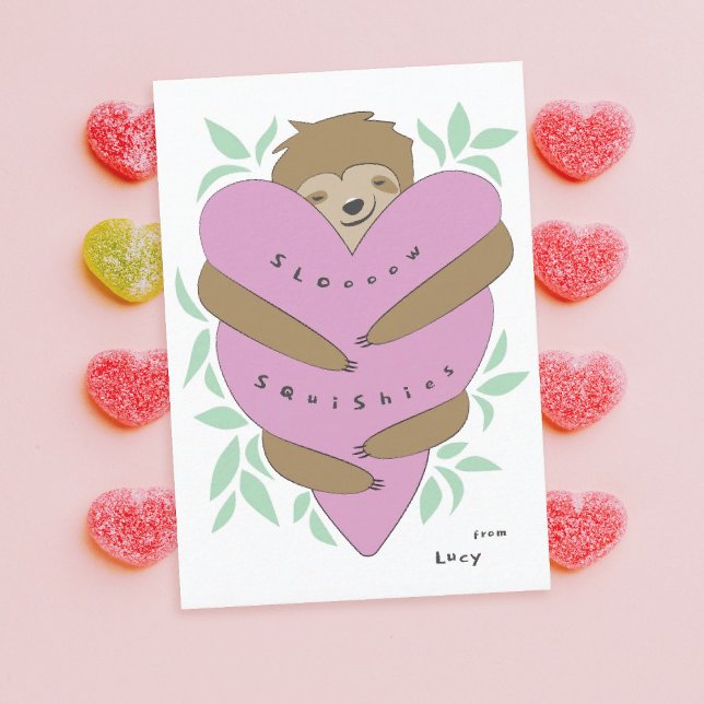 Sloth Hugs Classroom Valentine Day Card Tack Kort (Skapare uppladdad)