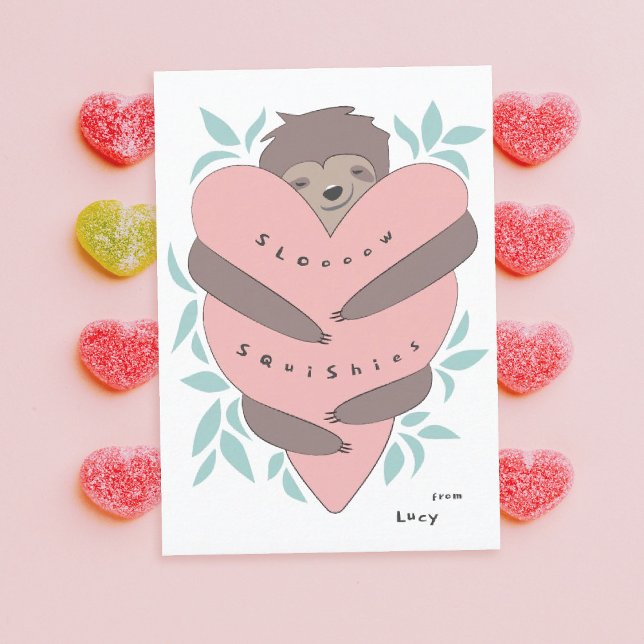 Sloth Hugs Classroom Valentine Day Card Tack Kort (Skapare uppladdad)