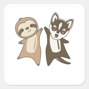 Sloth Husky Hund Animal Friends Children Fyrkantigt Klistermärke