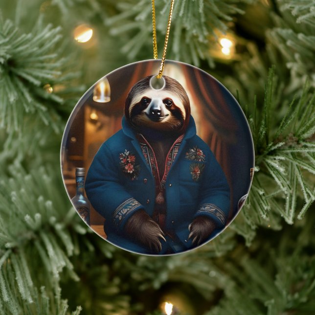 Sloth i hans drickande Jacka, Julgransprydnad Keramik (Träd)
