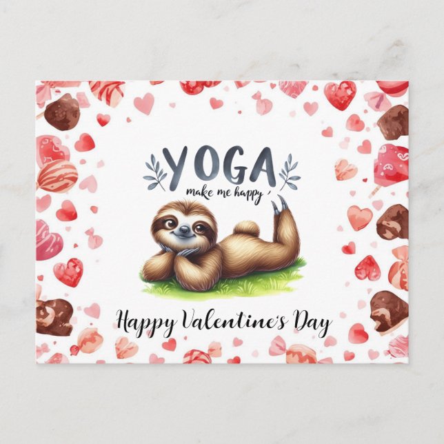 Sloth in  Yoga Class on Valentine's Day  Helg Vykort (Framsida)