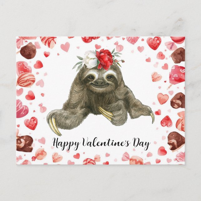 Sloth in  Yoga Class on Valentine's Day  Helg Vykort (Framsida)