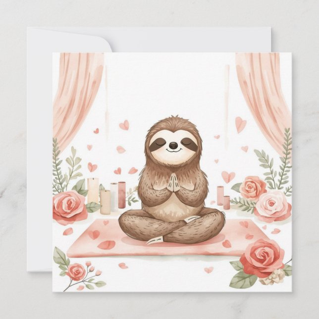 Sloth in  Yoga Class on Valentine's Day  Julkort (Framsida)