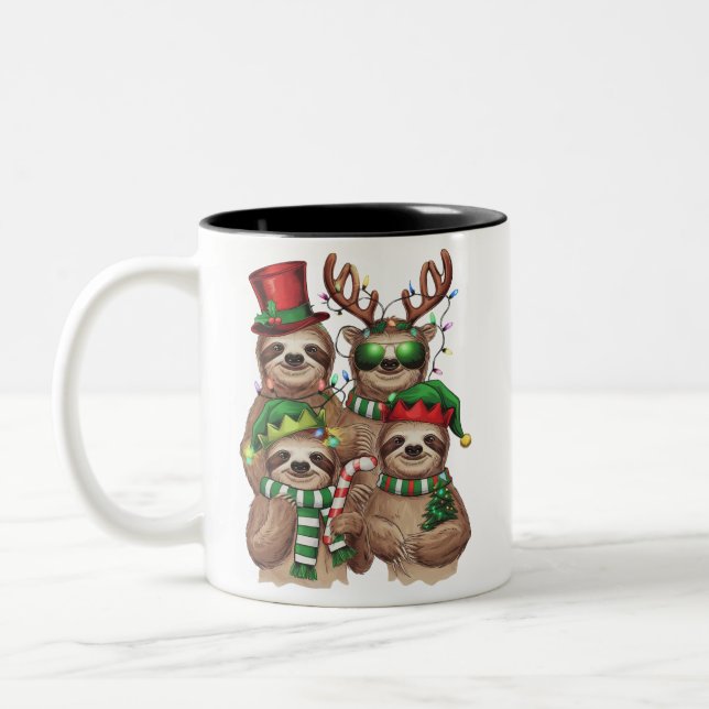 Sloth jul Merry Slothmas Sloth Älskare Gift Två-Tonad Mugg (Vänster)