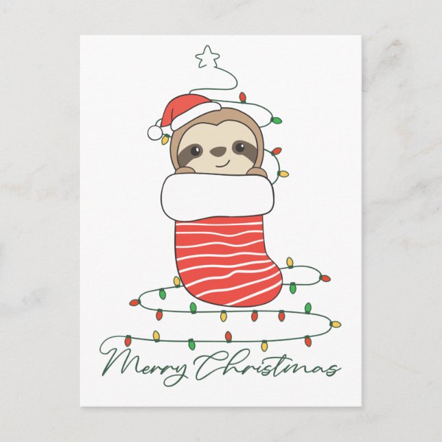 Sloth jul Snö Winter Animals Sloths Coffee Helg Vykort (Framsida)