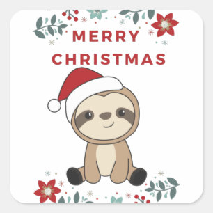 Sloth jul Snö Winter Animals Sloths Fyrkantigt Klistermärke