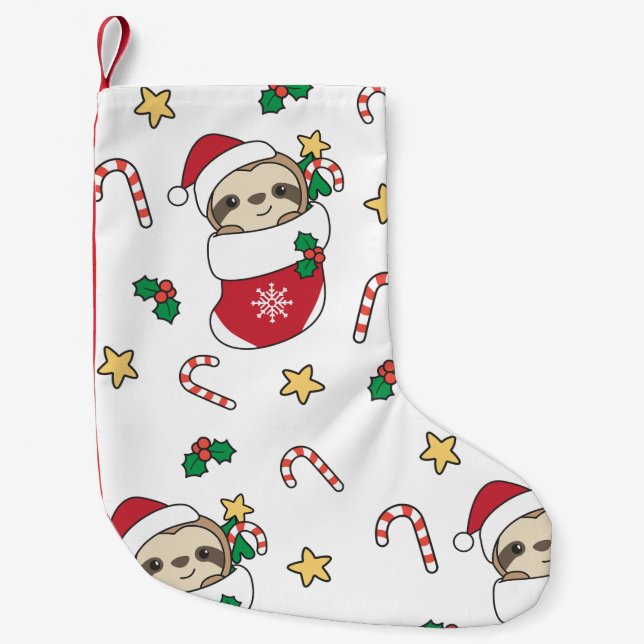 Sloth jul Snö Winter Animals Sloths Liten Julstrumpa (Framsidan)