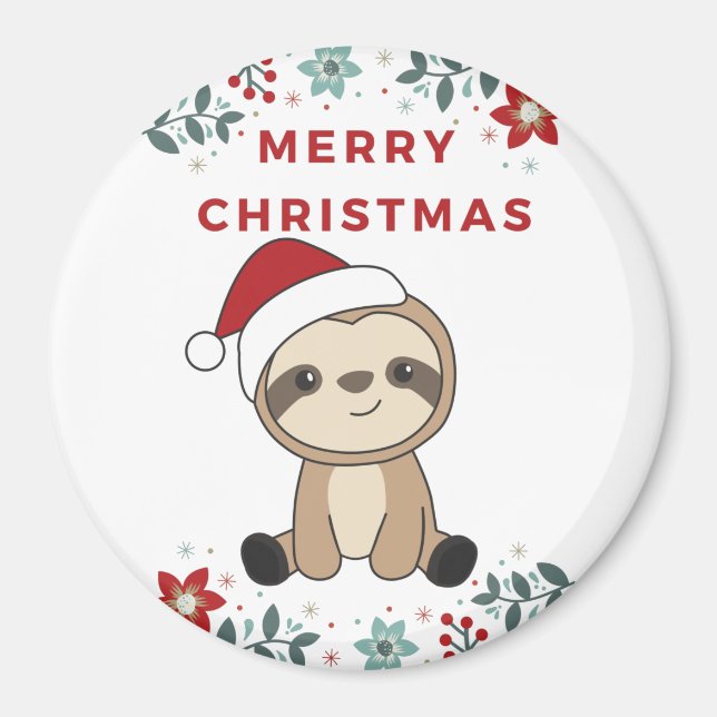 Sloth jul Snö Winter Animals Sloths Magnet (Framsidan)