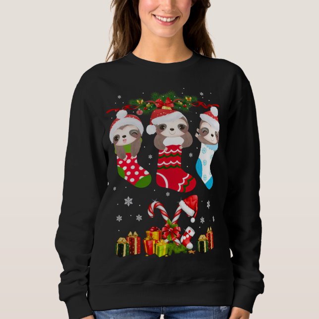 Sloth jul Sock Sloth Santa Hat Ljus Julafton T Shirt (Framsida)
