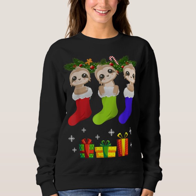 Sloth jul Sock Sloth Santa Hat Ljus Julafton T Shirt (Framsida)