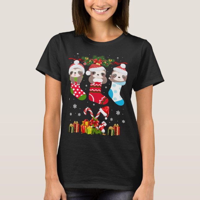 Sloth jul Sock Sloth Santa Hat Ljus Julafton T T Shirt (Framsida)