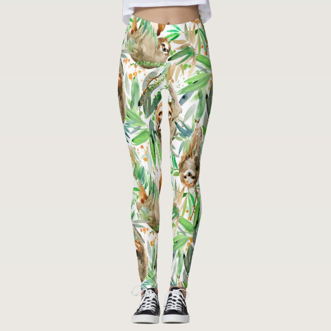 Sloth Jungle Watercolor  Leggings (Framsida)