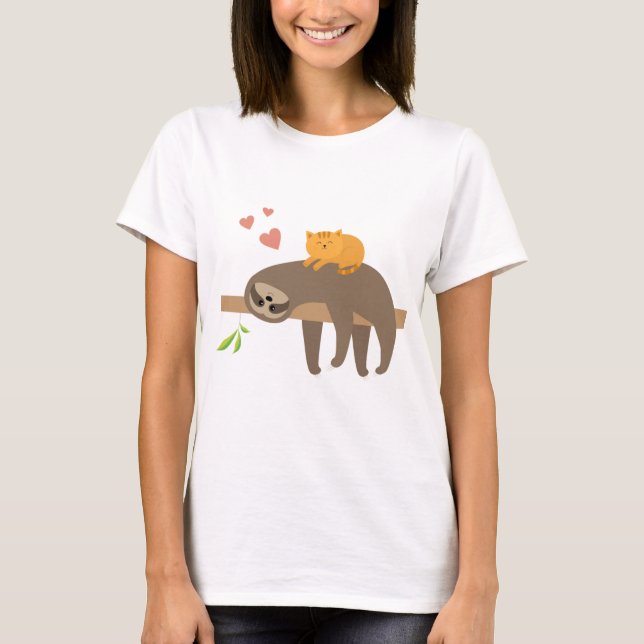 Sloth Kärlek Cat Funny Manar Women Kid Gift T Shirt (Framsida)
