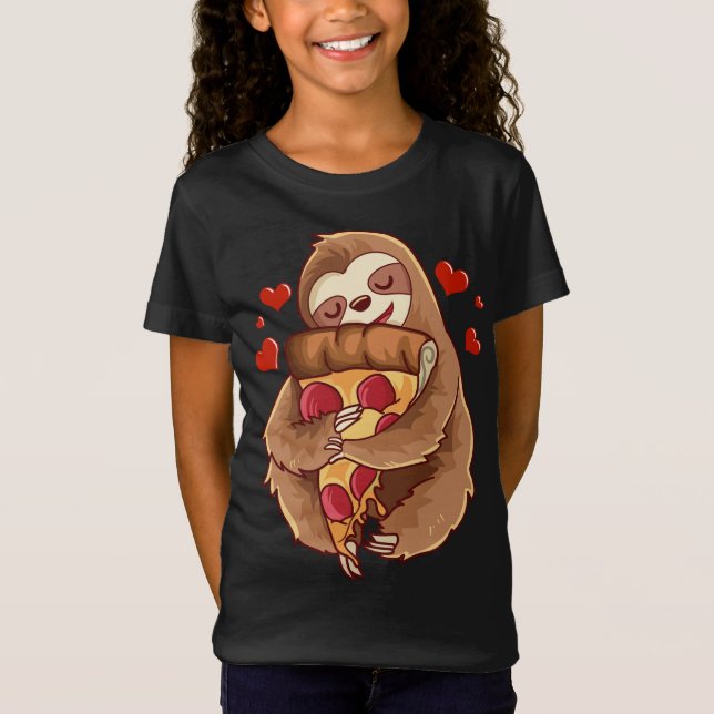Sloth Kärlek Hugger Pepperoni Pizza Slice Funny nr T Shirt (Framsida)